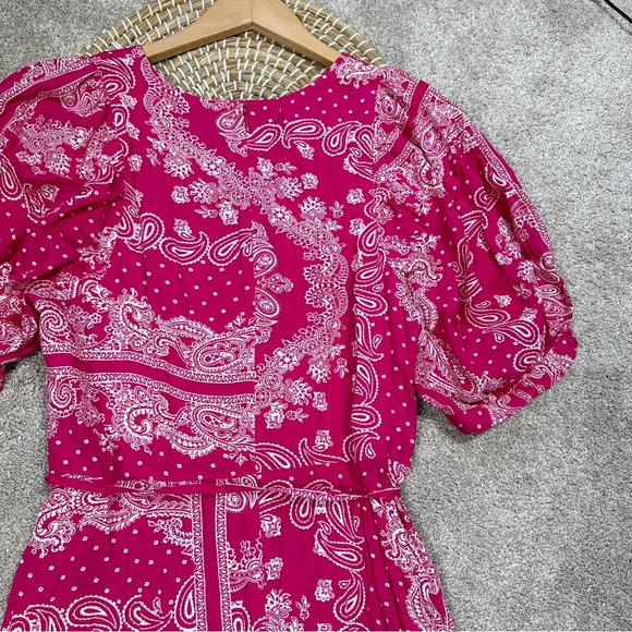 Ann Taylor Bandana Paisley Wrap Maxi Dress V-Neck Shortsleeve Hi-Low Pink Boho 8 - Picture 9 of 15
